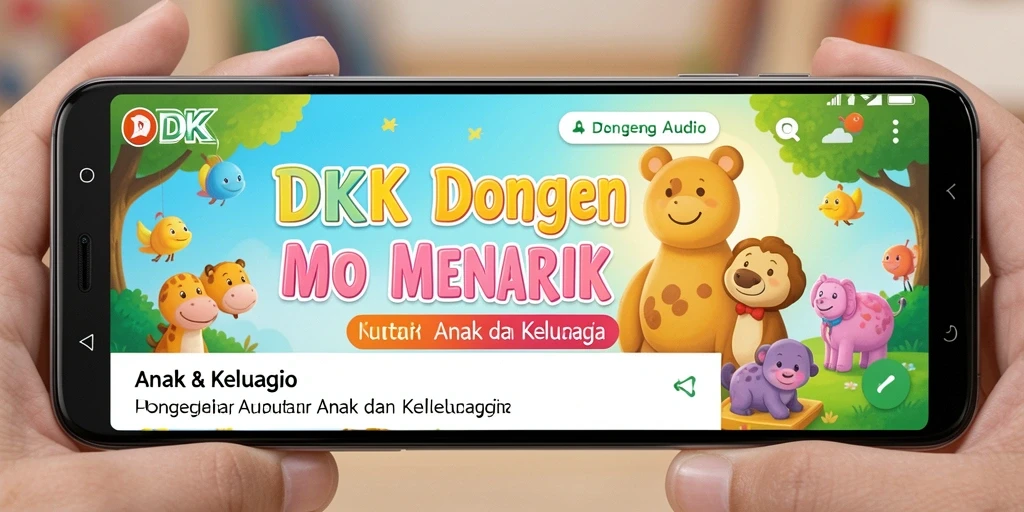 Antarmuka DKK yang ramah anak dengan koleksi dongeng audio.