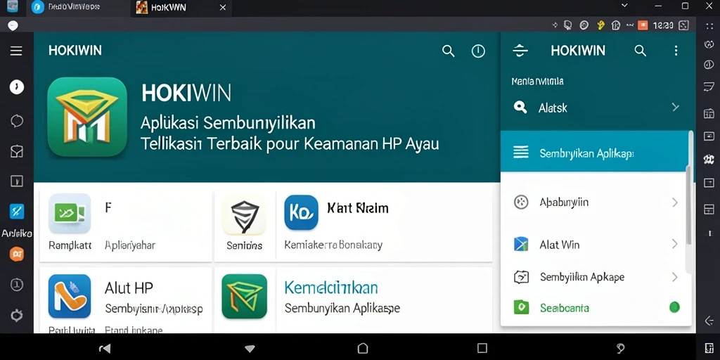 Screenshot antarmuka HOKIWIN yang menunjukkan fungsi Sembunyikan Aplikasi.