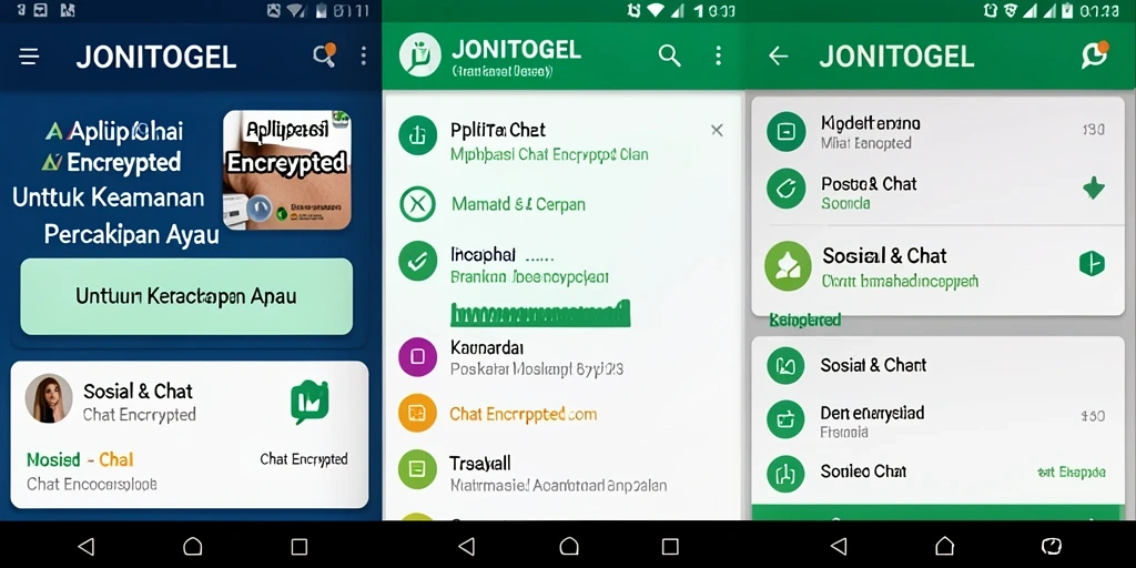 Tampilan antarmuka JONITOGEL dengan fitur Chat Encrypted yang aman.